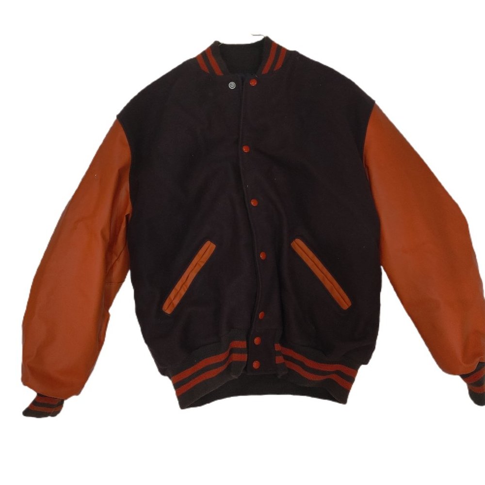NWT Delong Letterman Varsity Leather Jacket Orange/Purple Size XL $100 B0049